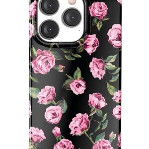 Velvet Caviar Black Phone Case with Pink Rose Print